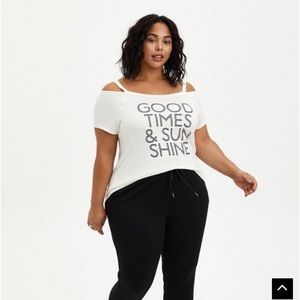Torrid Good Times & Sunshine super soft white cold shoulder tee. Size 1. Nwot